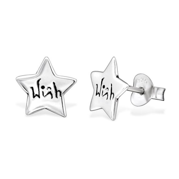 925 Sterling Silver Plain Engraved Star Stud Earring