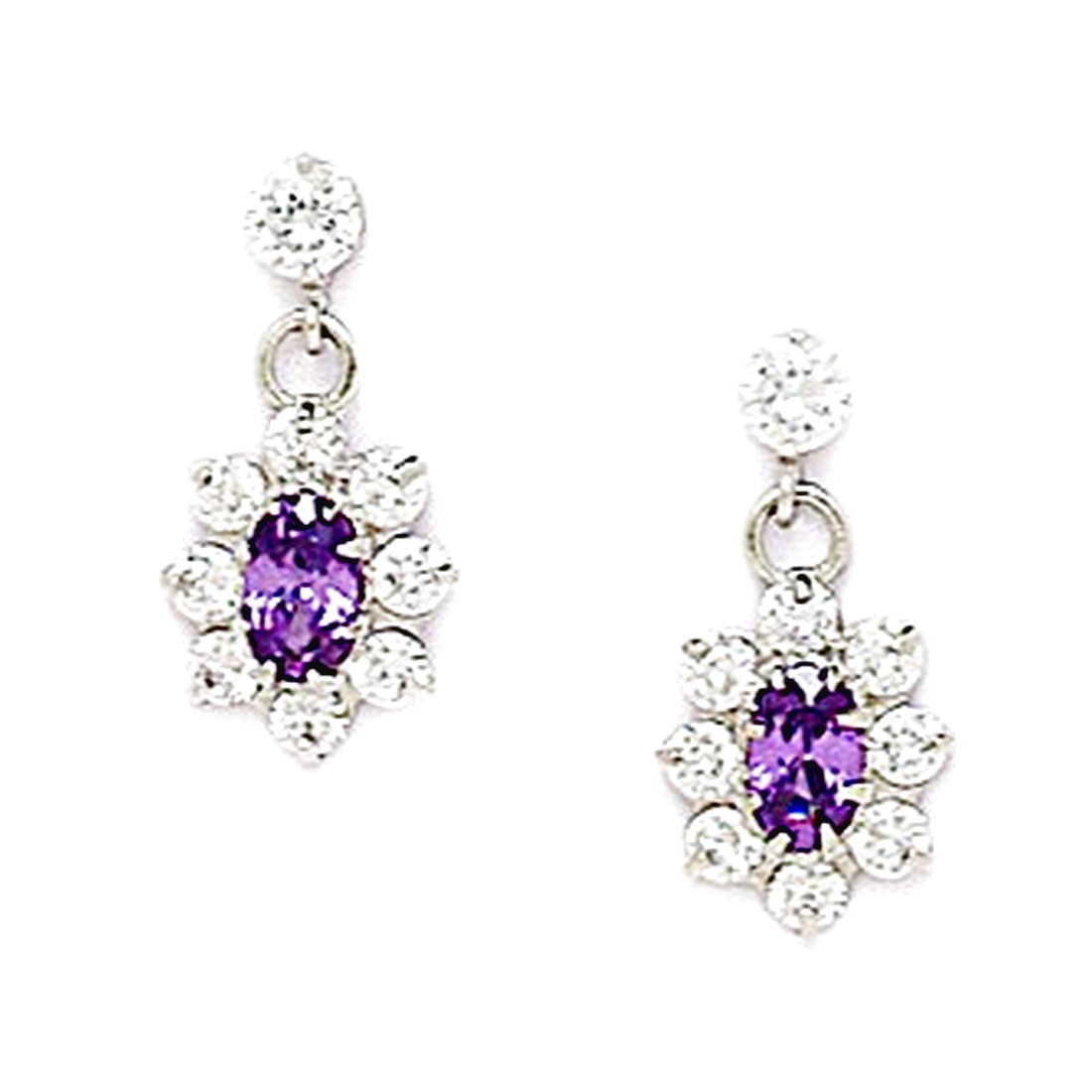 925 Sterling Silver Plated February Purple 3x5mm CZ Screw Back Earrings 16x8mm Stud Earring for Women