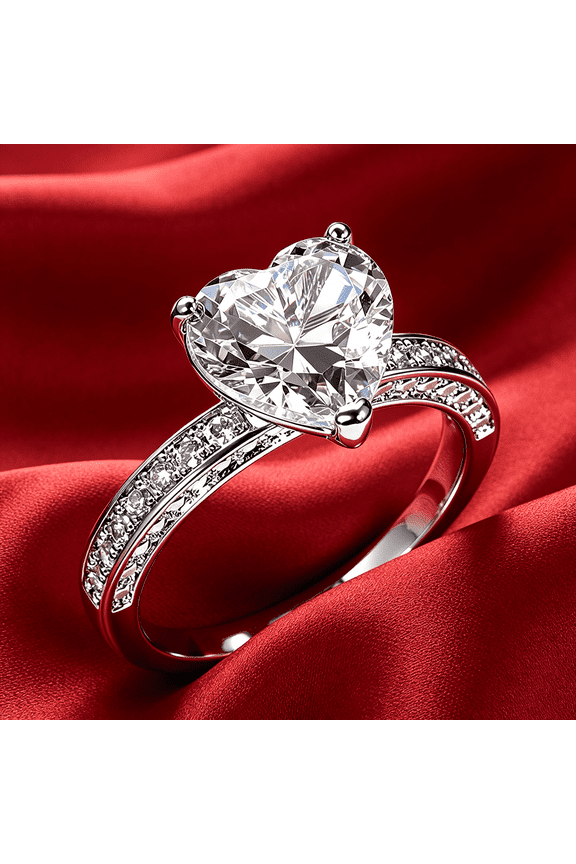925 Sterling Silver Plated Heart Shaped CZ Engagement Ring for Women Wedding Promise Eternity Cubic Zirconia Statement Rings Wedding Band Bride Bridesmaid Ring for Women's Gift Size 6-10(10#)