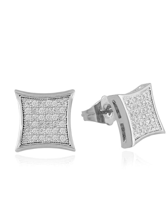 925 Sterling Silver Plated Iced Out Square Earrings for Men, Pave Full CZ Cushion Stud Earrings, Hypoallergenic Hip Hop Streetwear Chunky Jewelry Gift