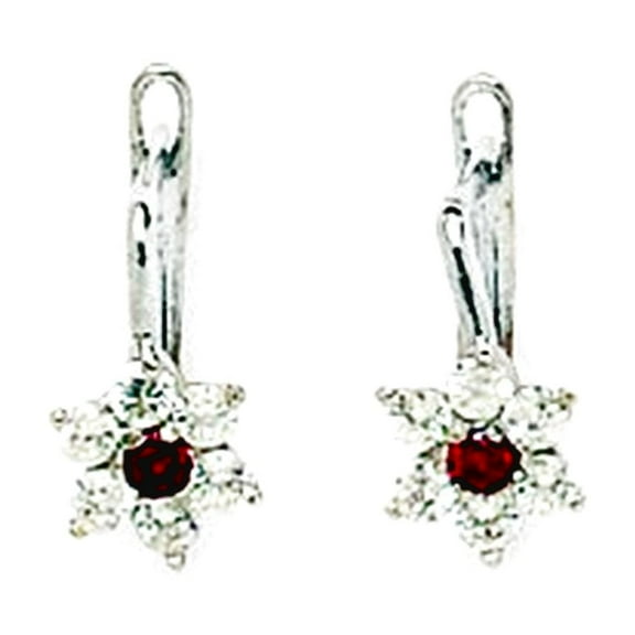 925 Sterling Silver Plated January red 1.5mm CZ Flower Leverback Earrings 13x6mm Stud Earring for Women