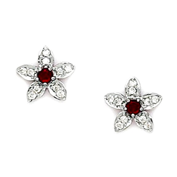 925 Sterling Silver Plated January red 3x3mm CZ Flower Screw Back Earrings 10x10mm Stud Earring for Women