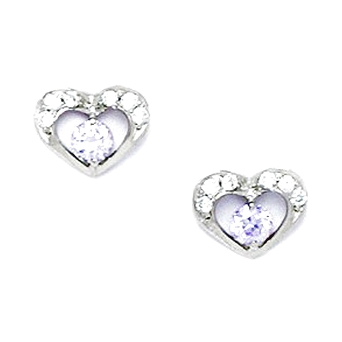 925 Sterling Silver Plated June Lt-Purple 3x3mm CZ Love Heart Screw Back Earrings 7x9mm Stud Earring for Women