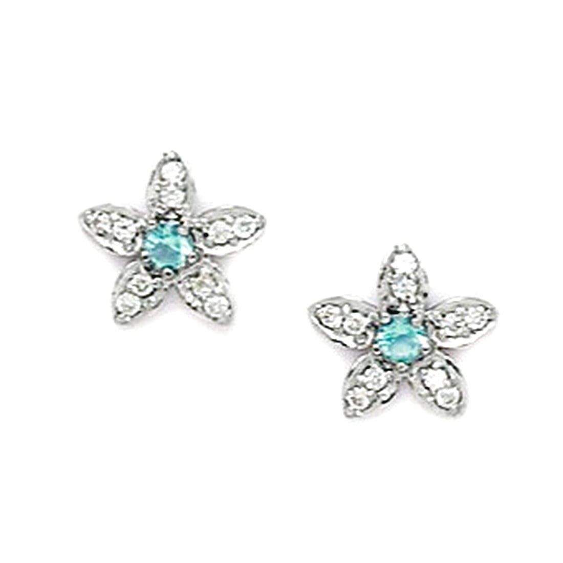 925 Sterling Silver Plated March Lt-Blue 3x3mm CZ Flower Screw Back Earrings 10x10mm Stud Earring for Women