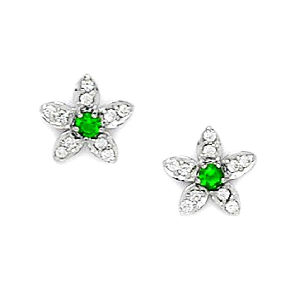 925 Sterling Silver Plated May Green 3x3mm CZ Flower Screw Back Earrings 10x10mm Stud Earring for Women