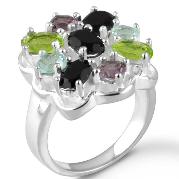 925 Sterling Silver Plated Multi Color Hydro Quartz Fashion Ring