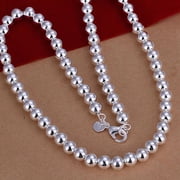 925 Sterling Silver Plated Necklace Hollow Beads Balls 20 Inches 8Mm Lobster B20