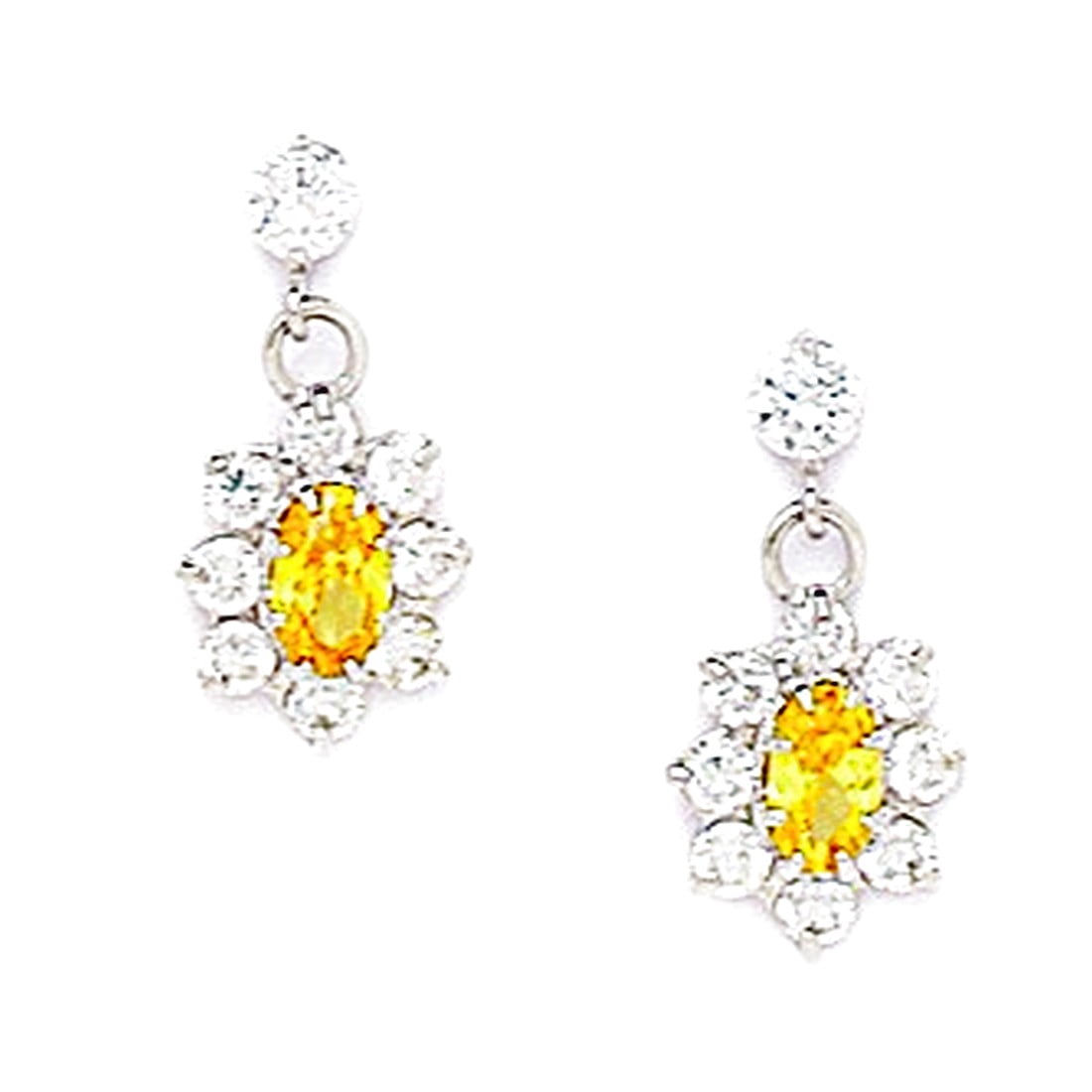 925 Sterling Silver Plated November Yellow 3x5mm CZ Flower Screw Back Earrings 16x8mm Stud Earring for Women
