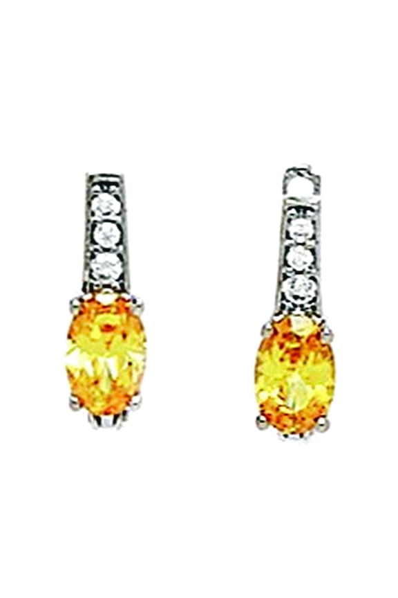 925 Sterling Silver Plated November Yellow 3x5mm Oval CZ Leverback Earrings 12x3mm Stud Earring for Women