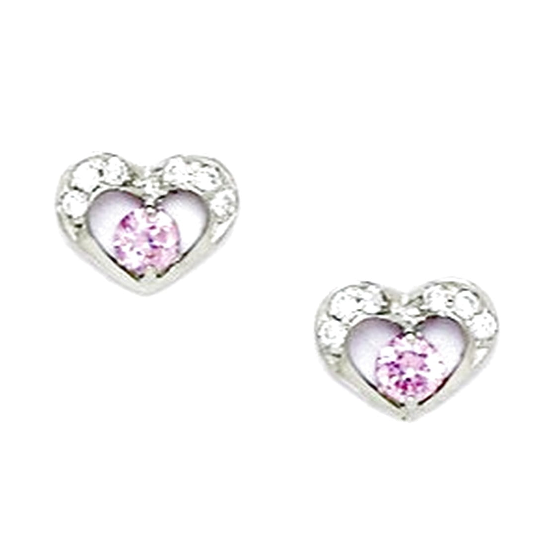 925 Sterling Silver Plated October Pink 3x3mm CZ Love Heart Screw Back Earrings 7x9mm Stud Earring for Women