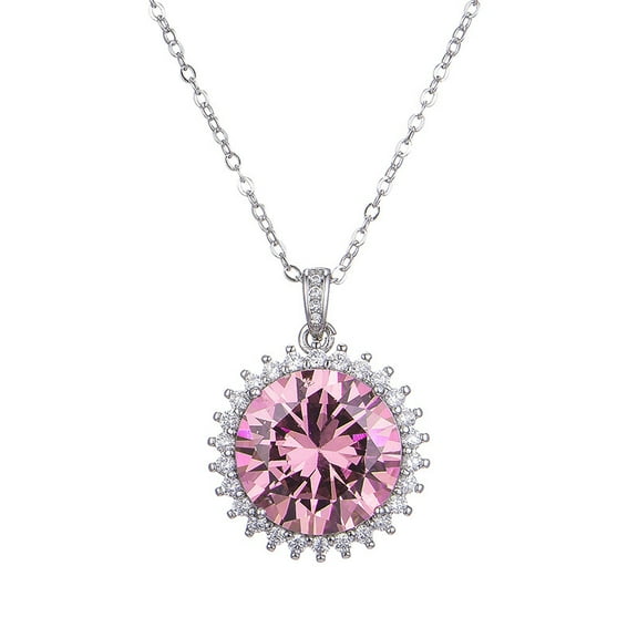925 Sterling Silver Plated Round Simulated Pink Topaz Choker Pendant Necklace for Women