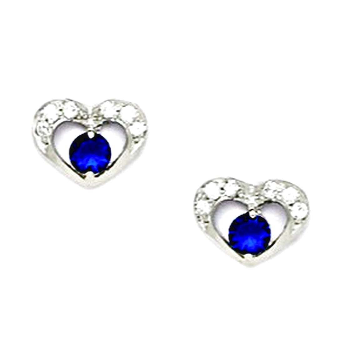 925 Sterling Silver Plated September Blue 3x3mm CZ Love Heart Screw Back Earrings 7x9mm Stud Earring for Women
