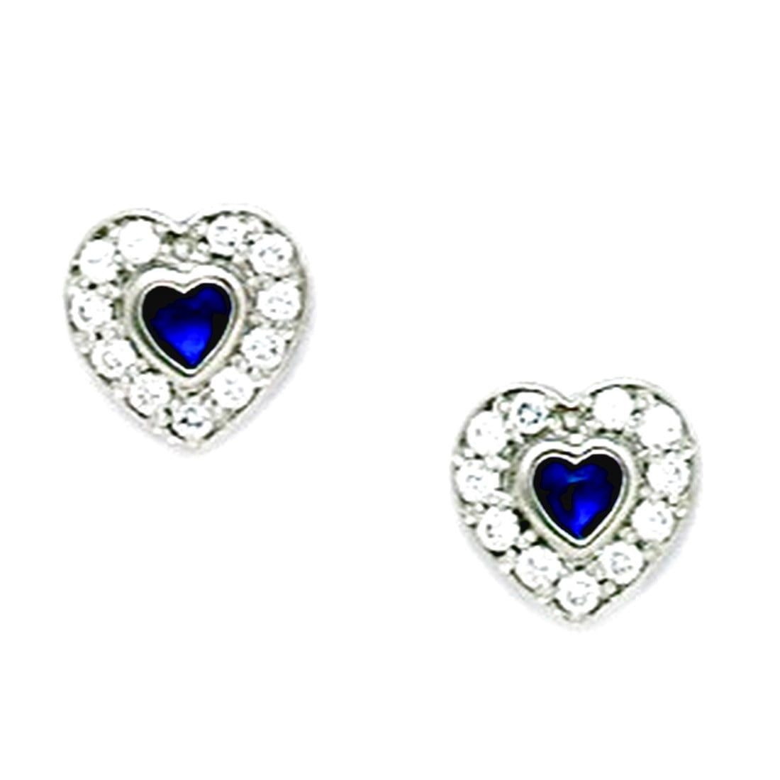 925 Sterling Silver Plated September Blue 3x3mm CZ Love Heart Screw Back Earrings 8x8mm Stud Earring for Women