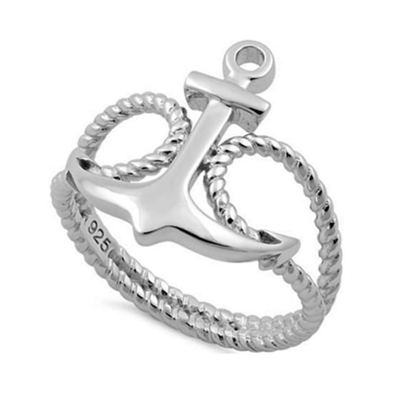 925 Sterling Silver Platinum Plated Anchor Rope Women Valentines Day Gifts Ring