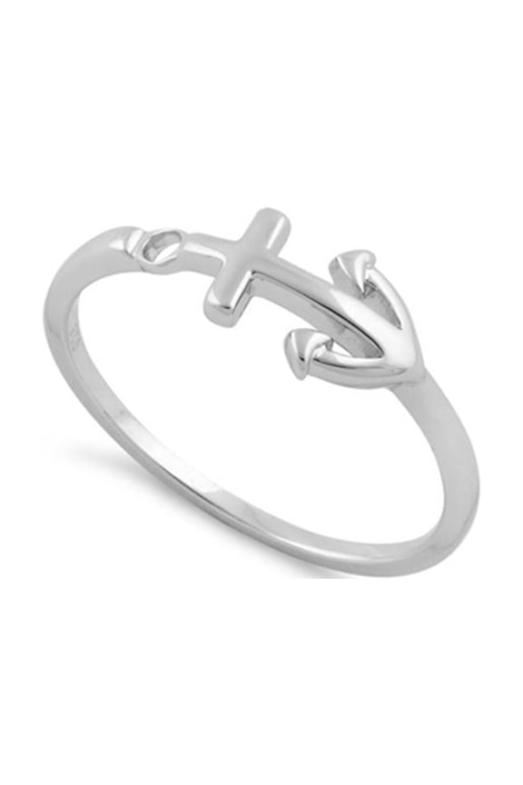 925 Sterling Silver Platinum Plated Anchor Women Valentines Day Gifts Ring