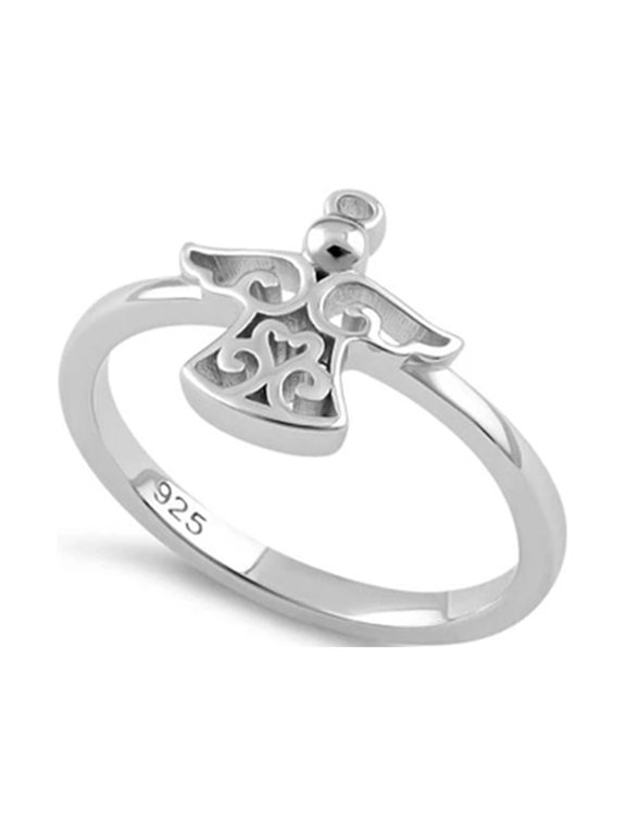 925 Sterling Silver Platinum Plated Angel Women Valentines Day Gifts Ring
