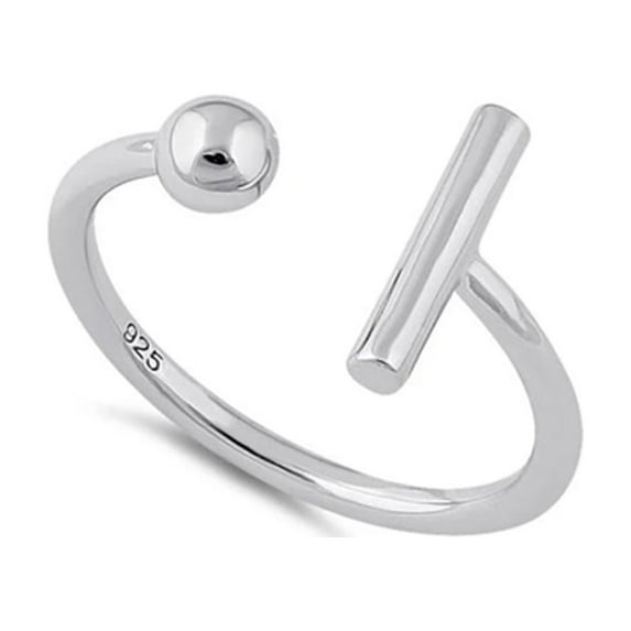 925 Sterling Silver Platinum Plated Bar Ball Women Valentines Day Gifts Ring