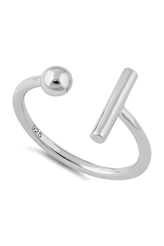 925 Sterling Silver Platinum Plated Bar Ball Women Valentines Day Gifts Ring