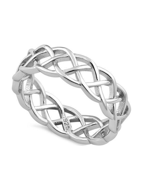 925 Sterling Silver Platinum Plated Celtic Braided Band Women Valentines Day Gifts Ring