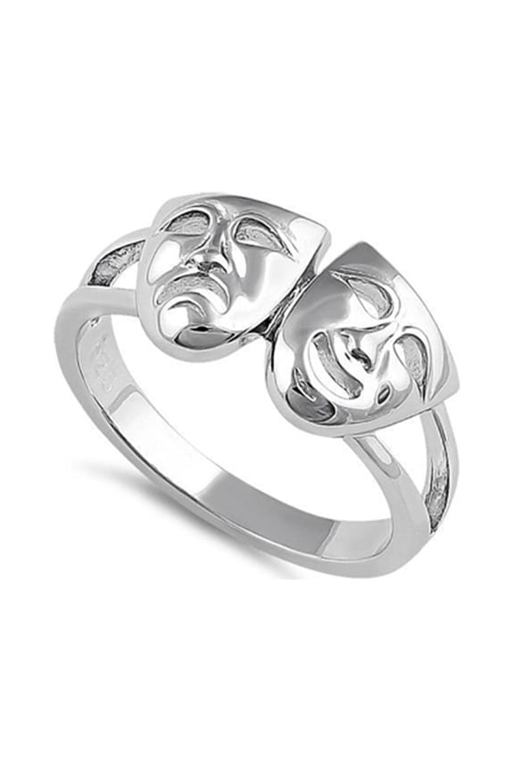 925 Sterling Silver Platinum Plated Comedy Tragedy Women Valentines Day Gifts Ring