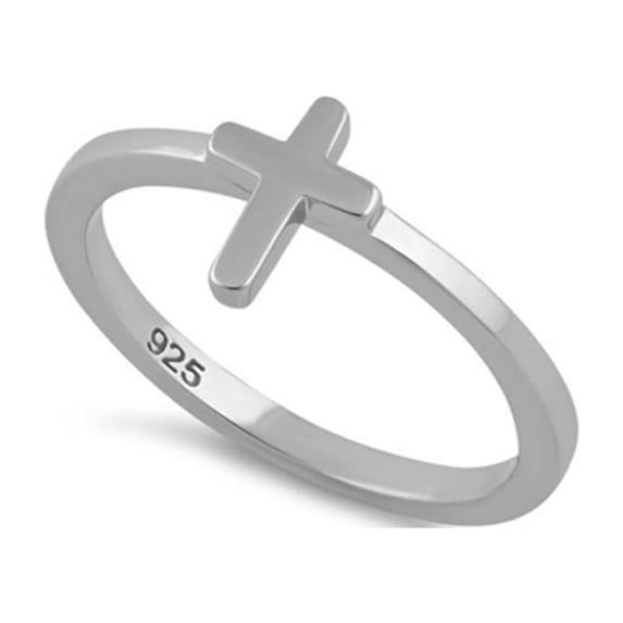 925 Sterling Silver Platinum Plated Cross Christmas Women Valentines Day Gifts Ring