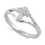 MOONEYE 925 Sterling Silver Platinum Plated Cross Gift Valentines Day Gifts Ring