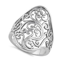 925 Sterling Silver Platinum Plated Curly Floral Women Valentines Day Gifts Ring