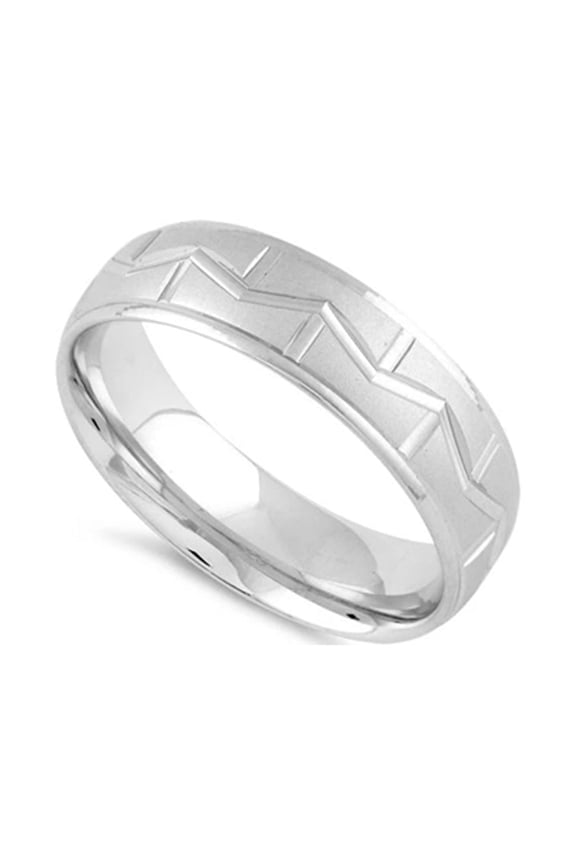 925 Sterling Silver Platinum Plated Diamond Cut M Shaped Wedding Band Women Valentines Day Gifts Ring