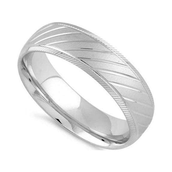 925 Sterling Silver Platinum Plated Diamond Cut Slanting Lines Wedding Band Women Mother's Day Gift Ring