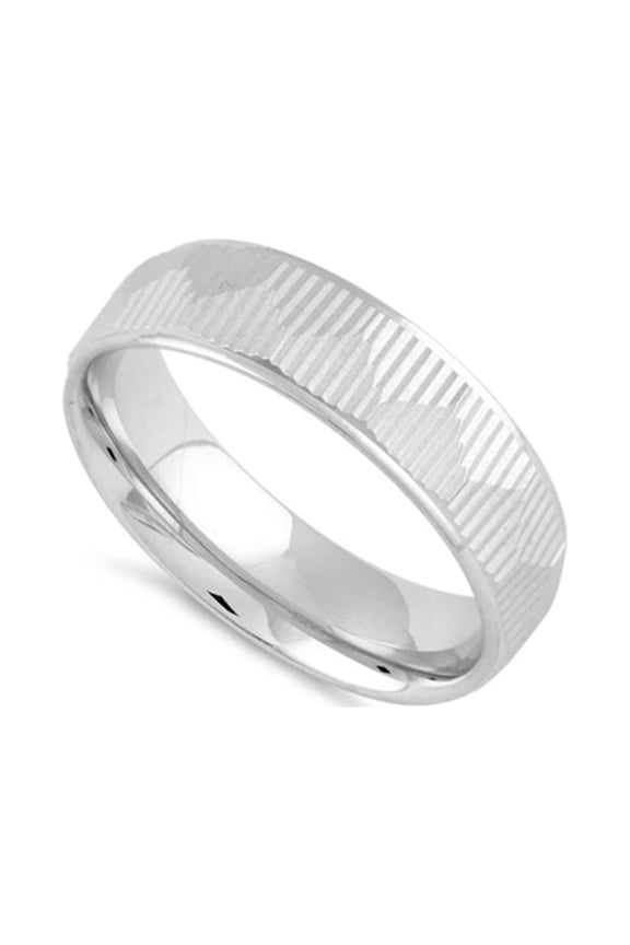 925 Sterling Silver Platinum Plated Diamond Cut Triangle Lines Wedding Band Women Valentines Day Gifts Ring
