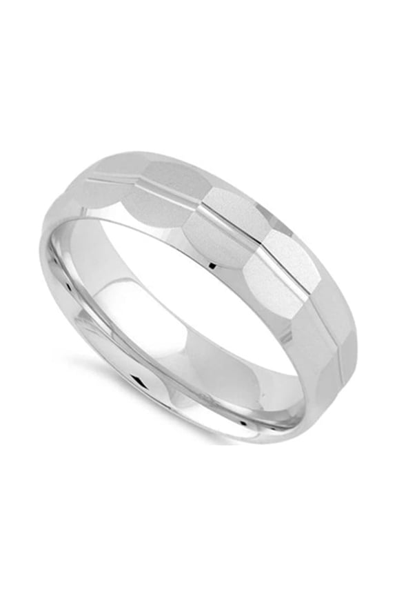 925 Sterling Silver Platinum Plated Diamond Pattern Wedding Band Women Mother's Day Gift Ring