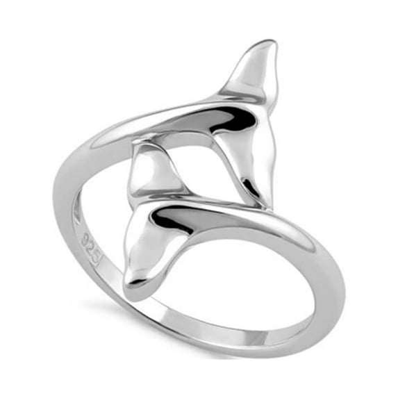 925 Sterling Silver Platinum Plated Dolphin Fins Women Valentines Day Gifts Ring
