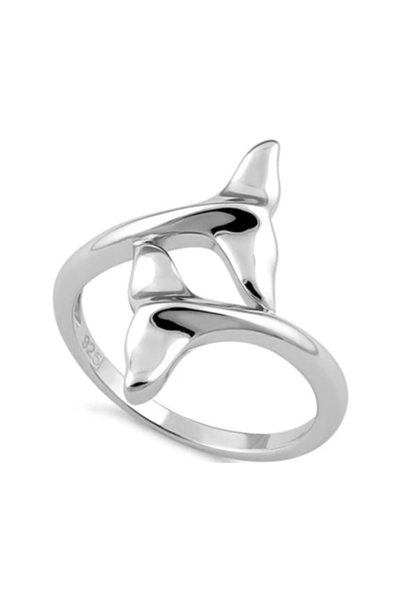 925 Sterling Silver Platinum Plated Dolphin Fins Women Valentines Day Gifts Ring
