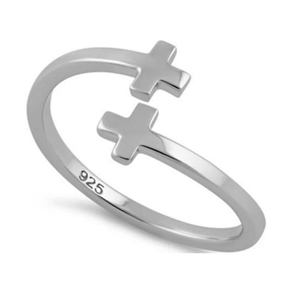 925 Sterling Silver Platinum Plated Double Cross Women Mom Gifts Ring