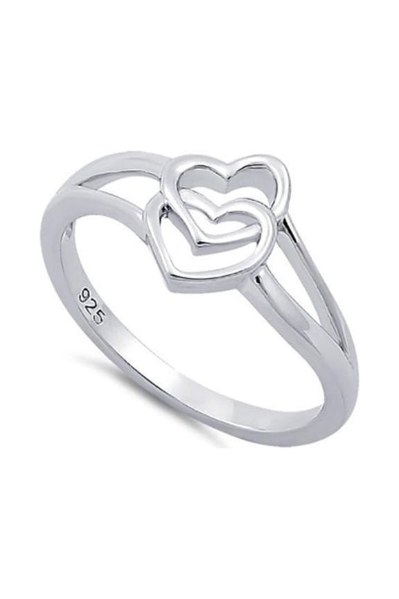 925 Sterling Silver Platinum Plated Double Heart Women Stack Women Valentines Day Gifts Ring