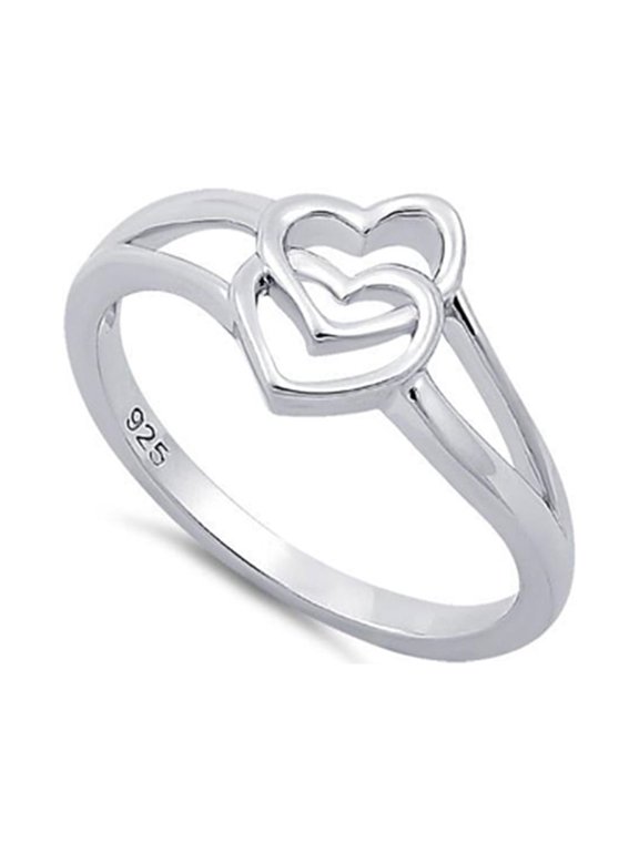 925 Sterling Silver Platinum Plated Double Heart Women Stack Women Valentines Day Gifts Ring