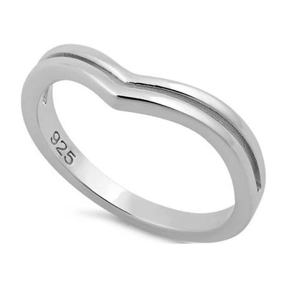 925 Sterling Silver Platinum Plated Double V Chevron Valentines Day Gifts Ring