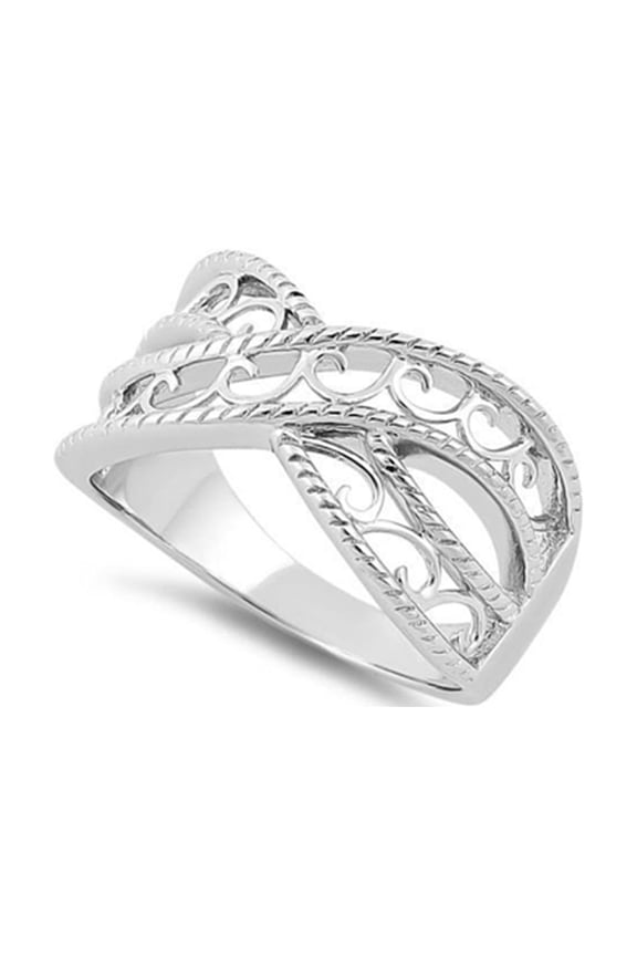 925 Sterling Silver Platinum Plated Elegant Overlapping Waves Women Valentines Day Gifts Ring