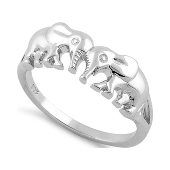 925 Sterling Silver Platinum Plated Elephants Women Valentines Day Gifts Ring