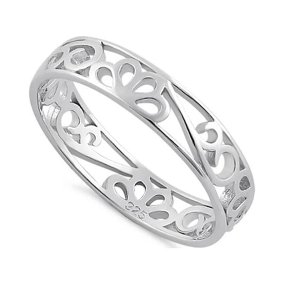 925 Sterling Silver Platinum Plated Flower Band Women Valentines Day Gifts Ring