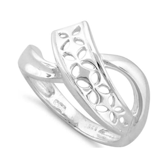 925 Sterling Silver Platinum Plated Flower Freeform Women Valentines Day Gifts Ring