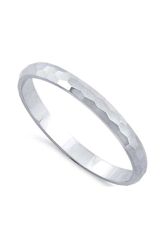 925 Sterling Silver Platinum Plated Hammered Geometric Minimalist Stackable Band Rings