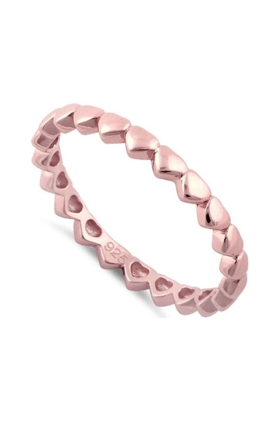 925 Sterling Silver Platinum Plated Rose Gold Plated Tiny Hearts Eternity Valentines Day Gifts Ring