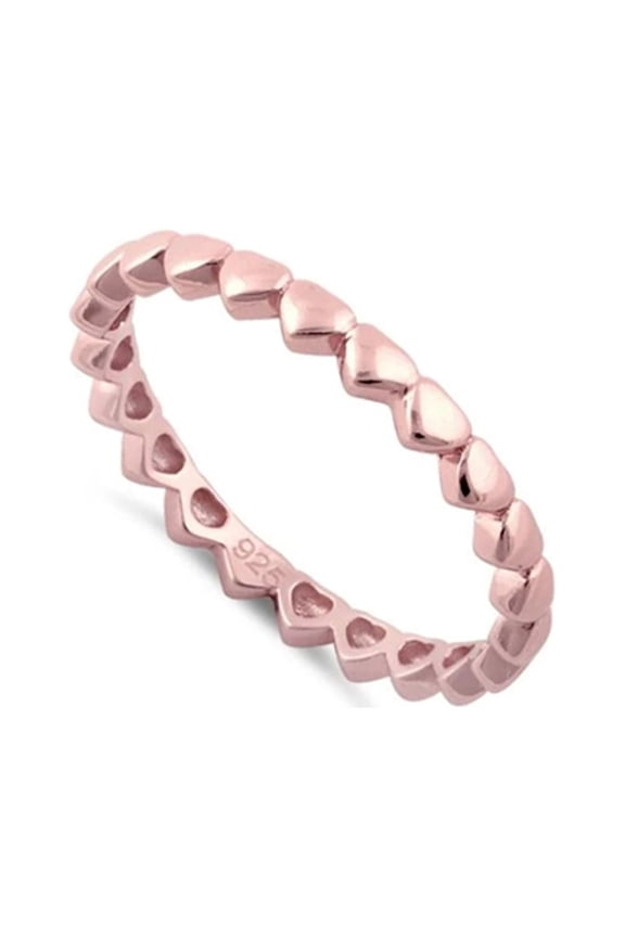925 Sterling Silver Platinum Plated Rose Gold Plated Tiny Hearts Eternity Women Valentines Day Gifts Ring