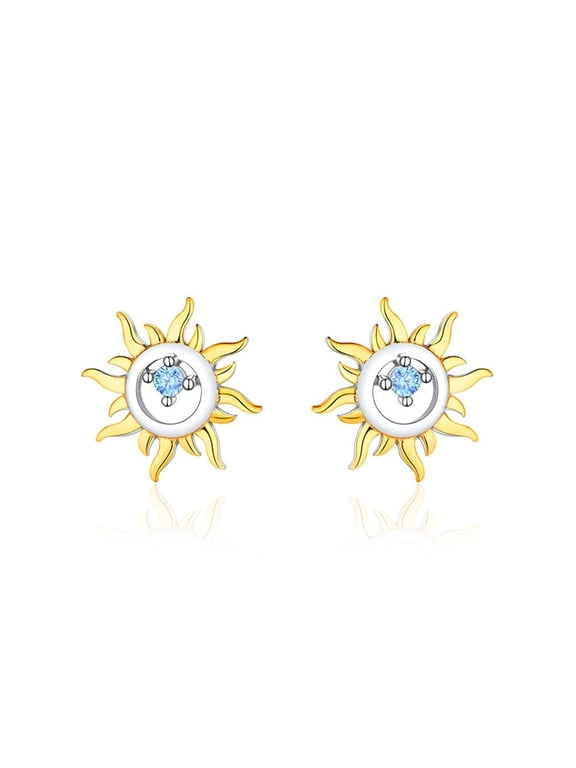 925 Sterling Silver Platinum Plated Sun Stud Lightweight Tiny Women Graduation Gift Earrings