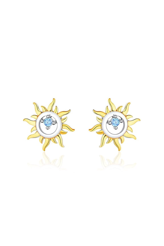 925 Sterling Silver Platinum Plated Sun Stud Lightweight Tiny Women Graduation Gift Earrings