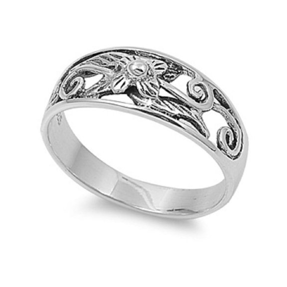 925 Sterling Silver Plumeria Artwork Flower Ring Size 7