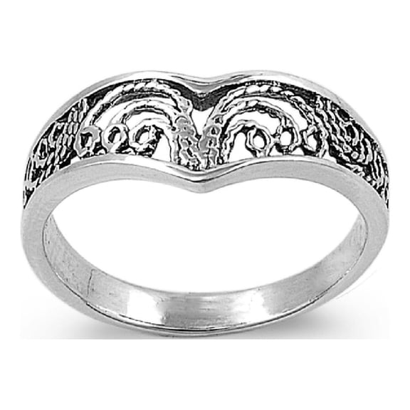 925 Sterling Silver Pointed Design Op Art Filigree Ring Size 8