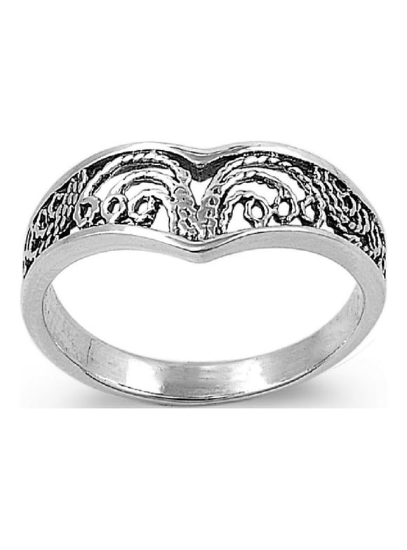 925 Sterling Silver Pointed Design Op Art Filigree Ring Size 9