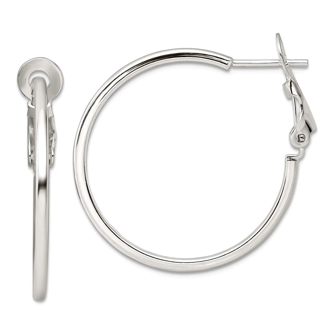 925 Sterling Silver Polished 1.75mm Omega Back Round Hoop Earrings 30x30mm Wide 1.75mm Thick Hoop Earring for Women